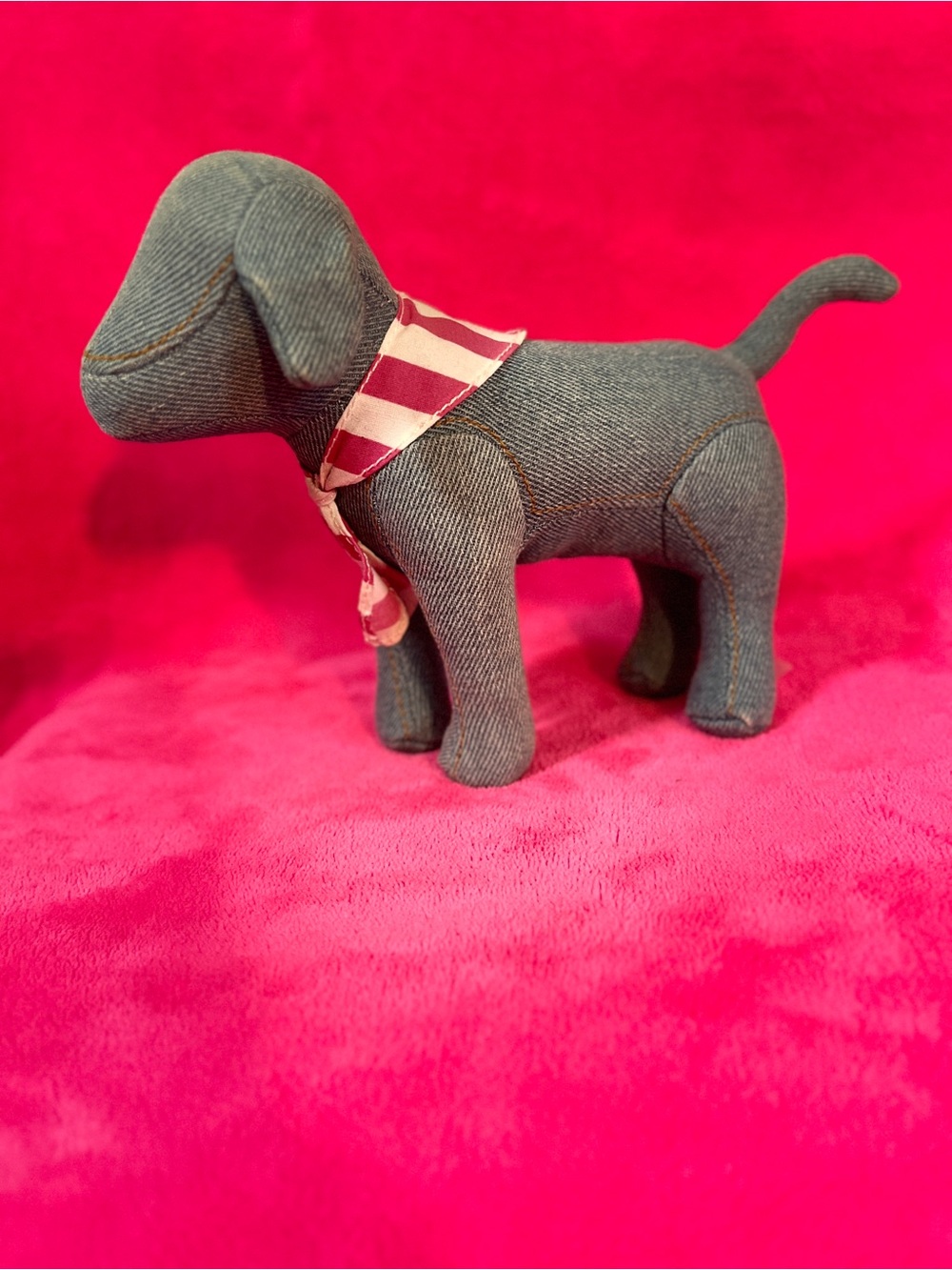 PINK Victoria’s Secret Denim Dog with pink Stripe Bandana -